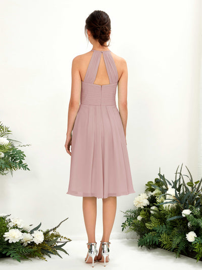 Carlyna Davina A-Line Dusty Rose Bridesmaid Dress Knee-Length Sleeveless Round Neck Dress Back View #color_dusty-rose