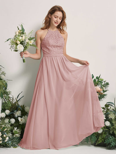 Carlyna Denise A-Line Dusty Rose Embroidered Bridesmaid Dress Maxi Sleeveless Round Neck Dress Front View #color_dusty-rose