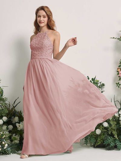 Carlyna Denise A-Line Dusty Rose Embroidered Bridesmaid Dress Maxi Sleeveless Round Neck Dress Side View 2 #color_dusty-rose