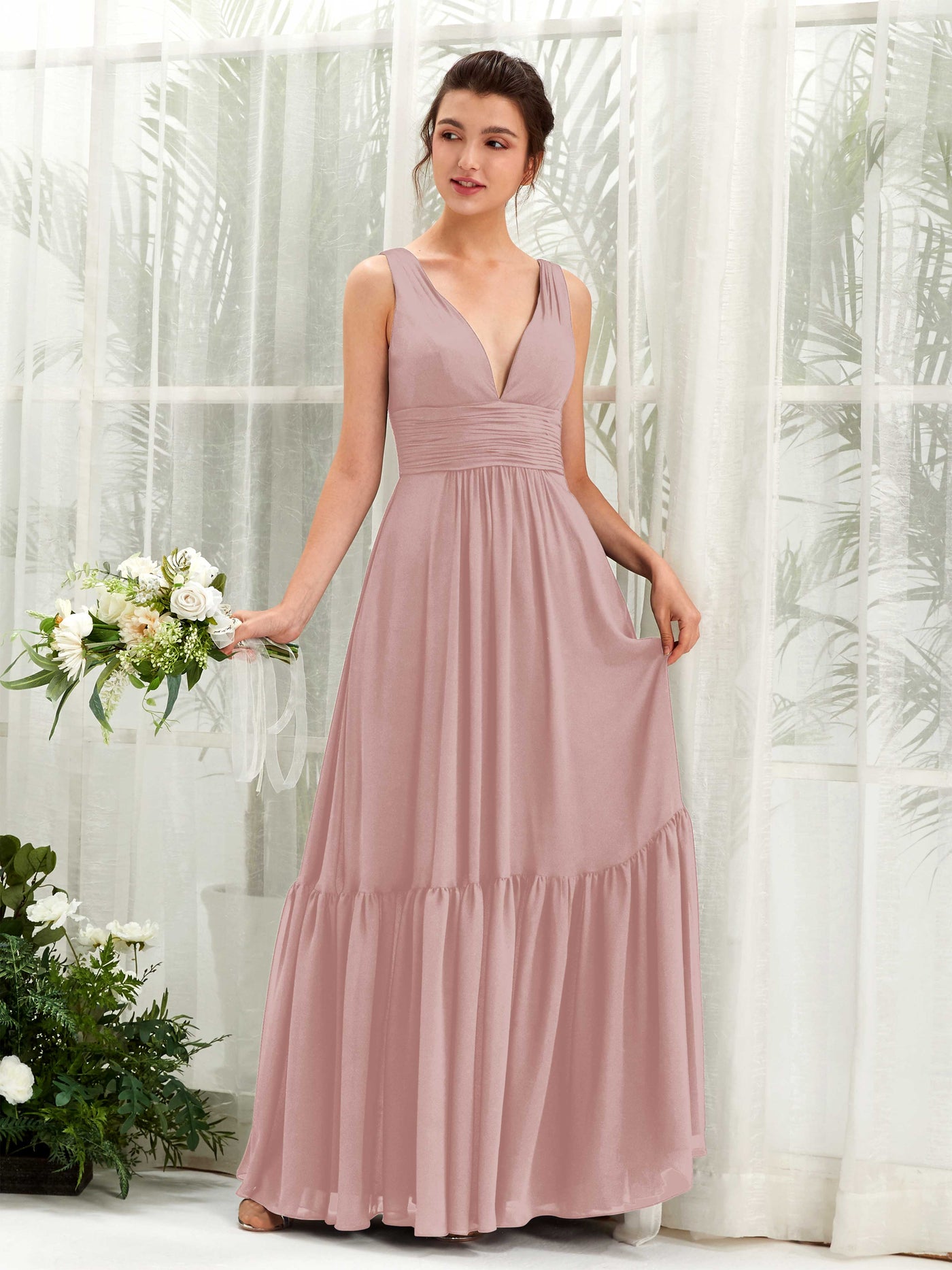 A-line Maternity Straps Sleeveless Chiffon Bridesmaid Dress - Dusty Rose (80223709)#color_dusty-rose
