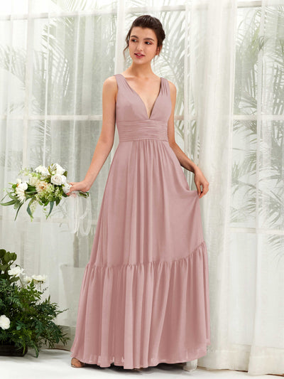 Carlyna Alissa A-Line Dusty Rose Bridesmaid Dress Maxi Sleeveless V-Neck Dress Front View #color_dusty-rose