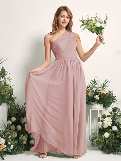 Carlyna Evelyn A-Line Dusty Rose Bridesmaid Dress Maxi Sleeveless One Shoulder Dress Front View #color_dusty-rose