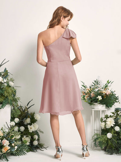 Carlyna Brenda A-Line Dusty Rose Bridesmaid Dress Knee-Length Sleeveless One Shoulder Dress Back View #color_dusty-rose
