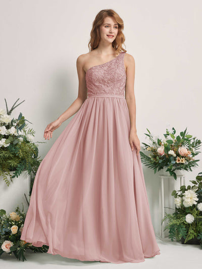 Carlyna Bonita A-Line Dusty Rose Embroidered Bridesmaid Dress Maxi Sleeveless One Shoulder Dress Front View #color_dusty-rose