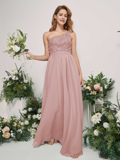 Carlyna Bonita A-Line Dusty Rose Embroidered Bridesmaid Dress Maxi Sleeveless One Shoulder Dress Side View 2 #color_dusty-rose