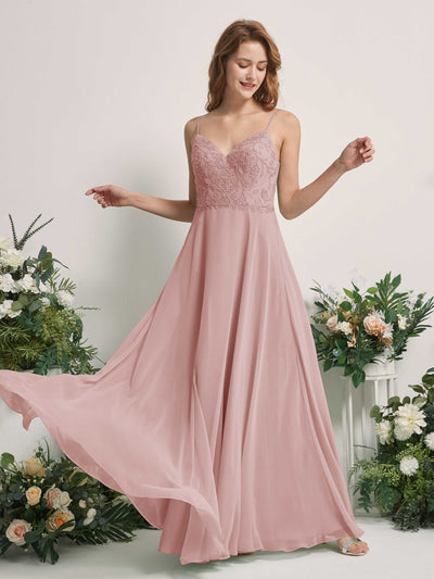 Carlyna Gail A-Line Dusty Rose Beaded Bridesmaid Dress Maxi Sleeveless V-Neck Dress Front View #color_dusty-rose