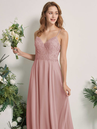 Carlyna Gail A-Line Dusty Rose Beaded Bridesmaid Dress Maxi Sleeveless V-Neck Dress Side View 2 #color_dusty-rose