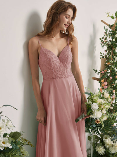 Carlyna Gail A-Line Dusty Rose Beaded Bridesmaid Dress Maxi Sleeveless V-Neck Dress Side View 3 #color_dusty-rose
