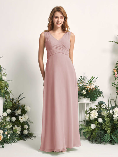 Carlyna June A-Line Dusty Rose Bridesmaid Dress Maxi Sleeveless V-Neck Dress #color_dusty-rose