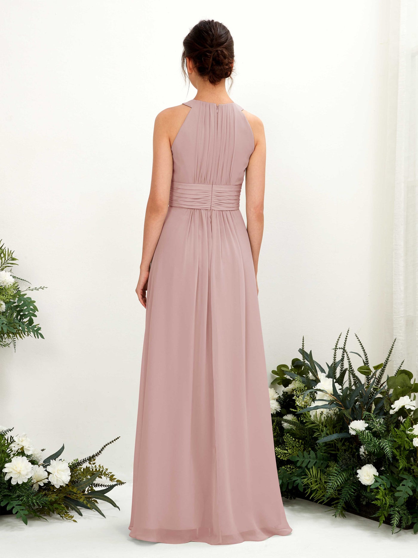 A-line Round Sleeveless Chiffon Bridesmaid Dress - Dusty Rose (81221509)#color_dusty-rose