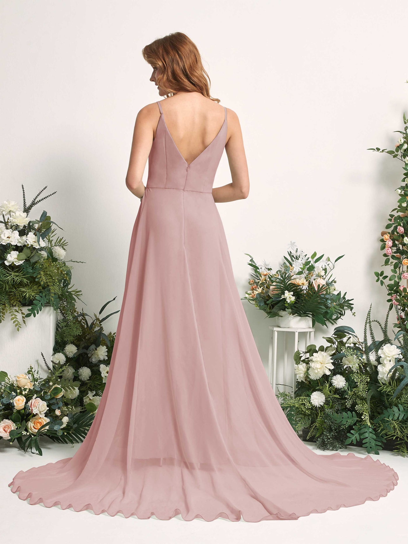 Bridesmaid Dress A-line Chiffon Spaghetti-straps Full Length Sleeveless Wedding Party Dress - Dusty Rose (81227709)#color_dusty-rose