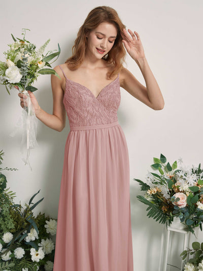 Carlyna Alexandra A-Line Dusty Rose Beaded Bridesmaid Dress Maxi Sleeveless V-Neck Dress Side View 2 #color_dusty-rose