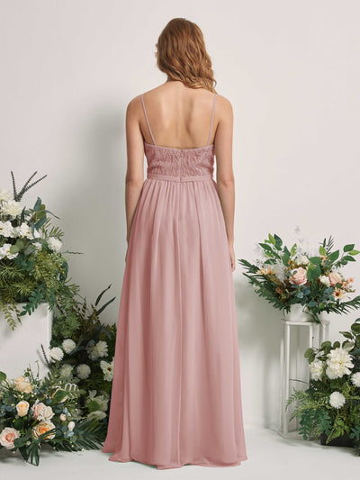 Carlyna Alexandra A-Line Dusty Rose Beaded Bridesmaid Dress Maxi Sleeveless V-Neck Dress Back View #color_dusty-rose