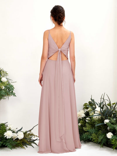 Carlyna Elsa A-Line Dusty Rose Bridesmaid Dress Maxi Sleeveless V-Neck Dress Back View #color_dusty-rose