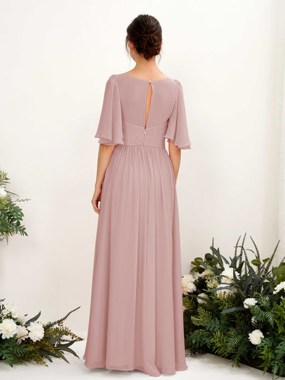 Carlyna Odette A-Line Dusty Rose Bridesmaid Dress Maxi Short Sleeve V-Neck Dress #color_dusty-rose