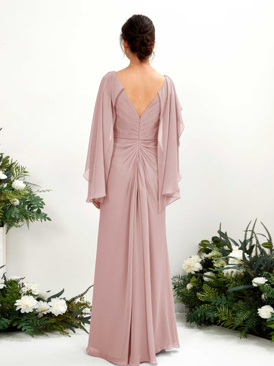 Carlyna Alain A-Line Dusty Rose Bridesmaid Dress Maxi Cap Sleeve V-Neck Dress Back View #color_dusty-rose