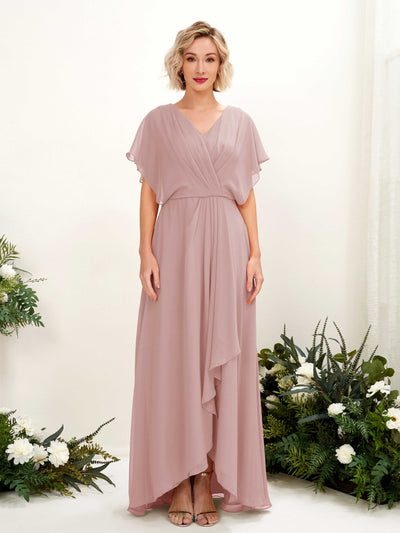 Carlyna Soleil A-Line Dusty Rose Bridesmaid Dress Maxi Short Sleeve V-Neck Dress #color_dusty-rose