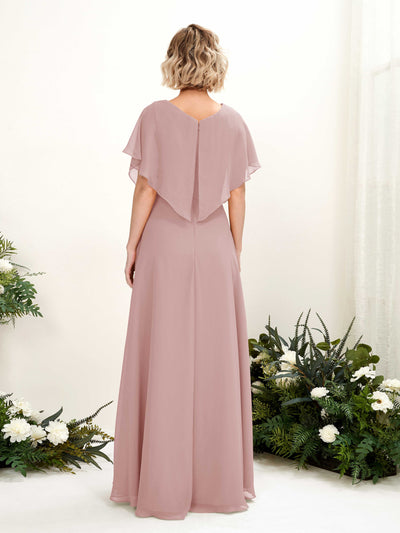 Carlyna Soleil A-Line Dusty Rose Bridesmaid Dress Maxi Short Sleeve V-Neck Dress #color_dusty-rose