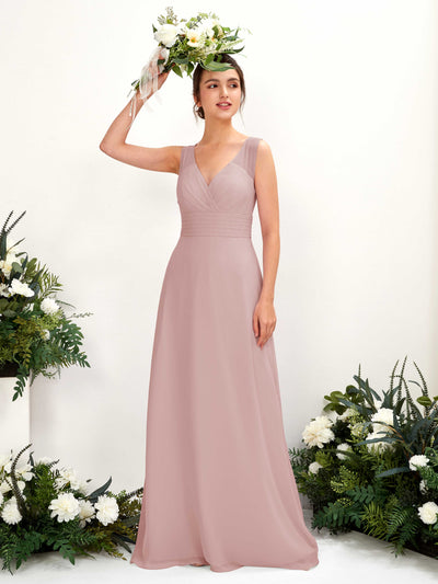 Carlyna Karen A-Line Dusty Rose Bridesmaid Dress Maxi Sleeveless V-Neck Dress #color_dusty-rose