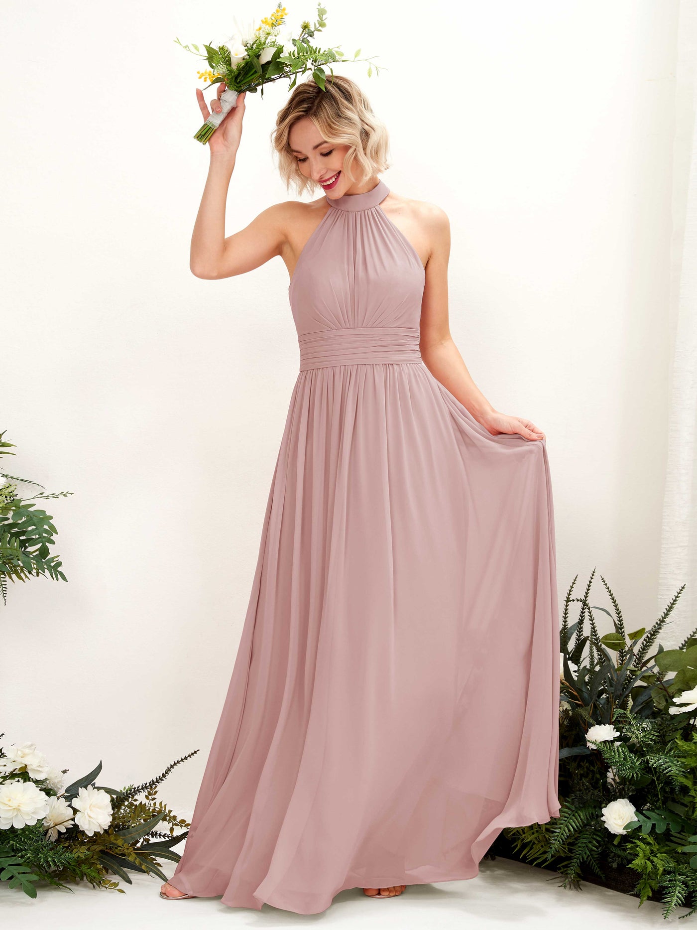 Ball Gown Halter Sleeveless Chiffon Bridesmaid Dress - Dusty Rose (81225309)#color_dusty-rose