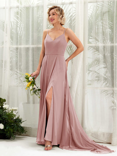Carlyna Mana A-Line Dusty Rose Bridesmaid Dress Maxi Sleeveless V-Neck Dress #color_dusty-rose
