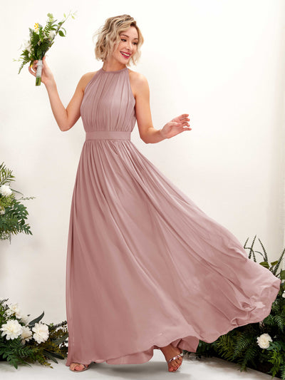 Carlyna Eden A-Line Dusty Rose Bridesmaid Dress Maxi Sleeveless Round Neck Dress Front View #color_dusty-rose