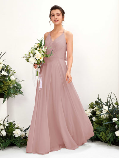 Carlyna Launo A-Line Dusty Rose Bridesmaid Dress Maxi Sleeveless V-Neck Dress #color_dusty-rose