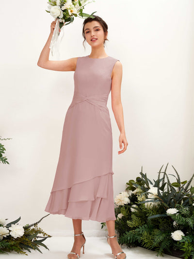 Carlyna Raina Mermaid Dusty Rose Bridesmaid Dress Midi Sleeveless Round Neck Dress #color_dusty-rose