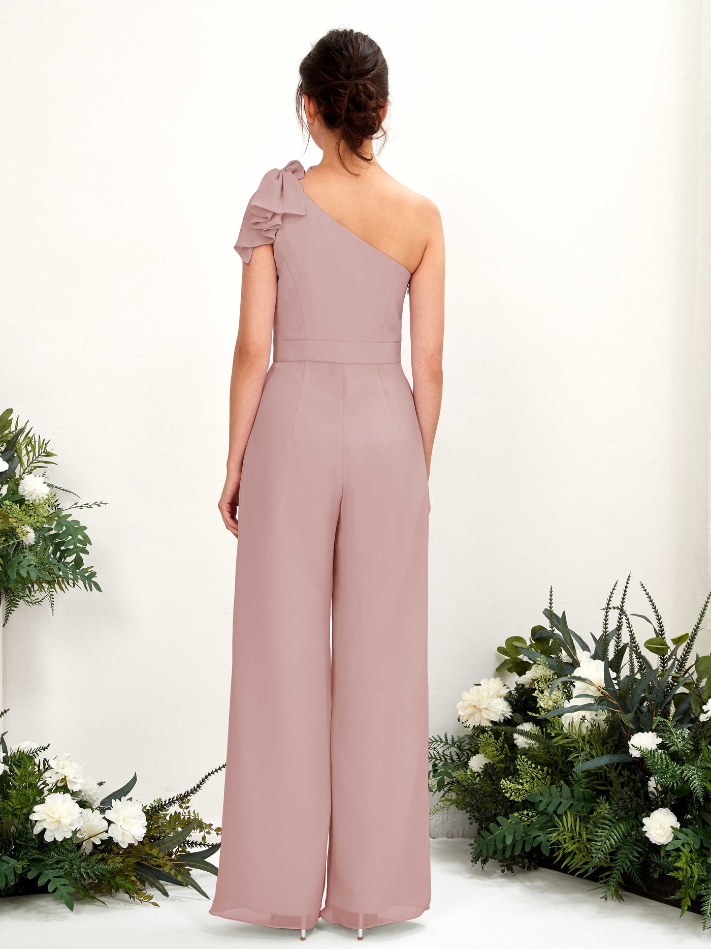 One Shoulder Sleeveless Chiffon Bridesmaid Wide-Leg Jumpsuit - Dusty Rose (81220809)#color_dusty-rose