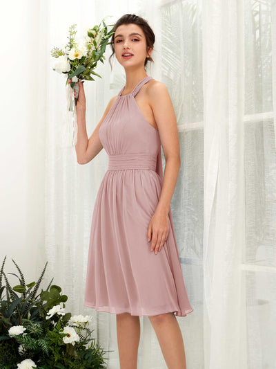 Carlyna Yvonne A-Line Dusty Rose Bridesmaid Dress Knee-Length Sleeveless Round Neck Dress #color_dusty-rose