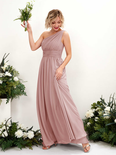 Carlyna Flaze A-Line Dusty Rose Bridesmaid Dress Maxi Sleeveless One Shoulder Dress Front View #color_dusty-rose