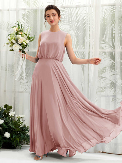 Carlyna Alma A-Line Dusty Rose Bridesmaid Dress Maxi Sleeveless Round Neck Dress Front View #color_dusty-rose