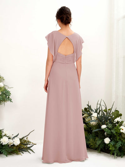 Carlyna Annie A-Line Dusty Rose Bridesmaid Dress Maxi Cap Sleeve V-Neck Dress Back View #color_dusty-rose