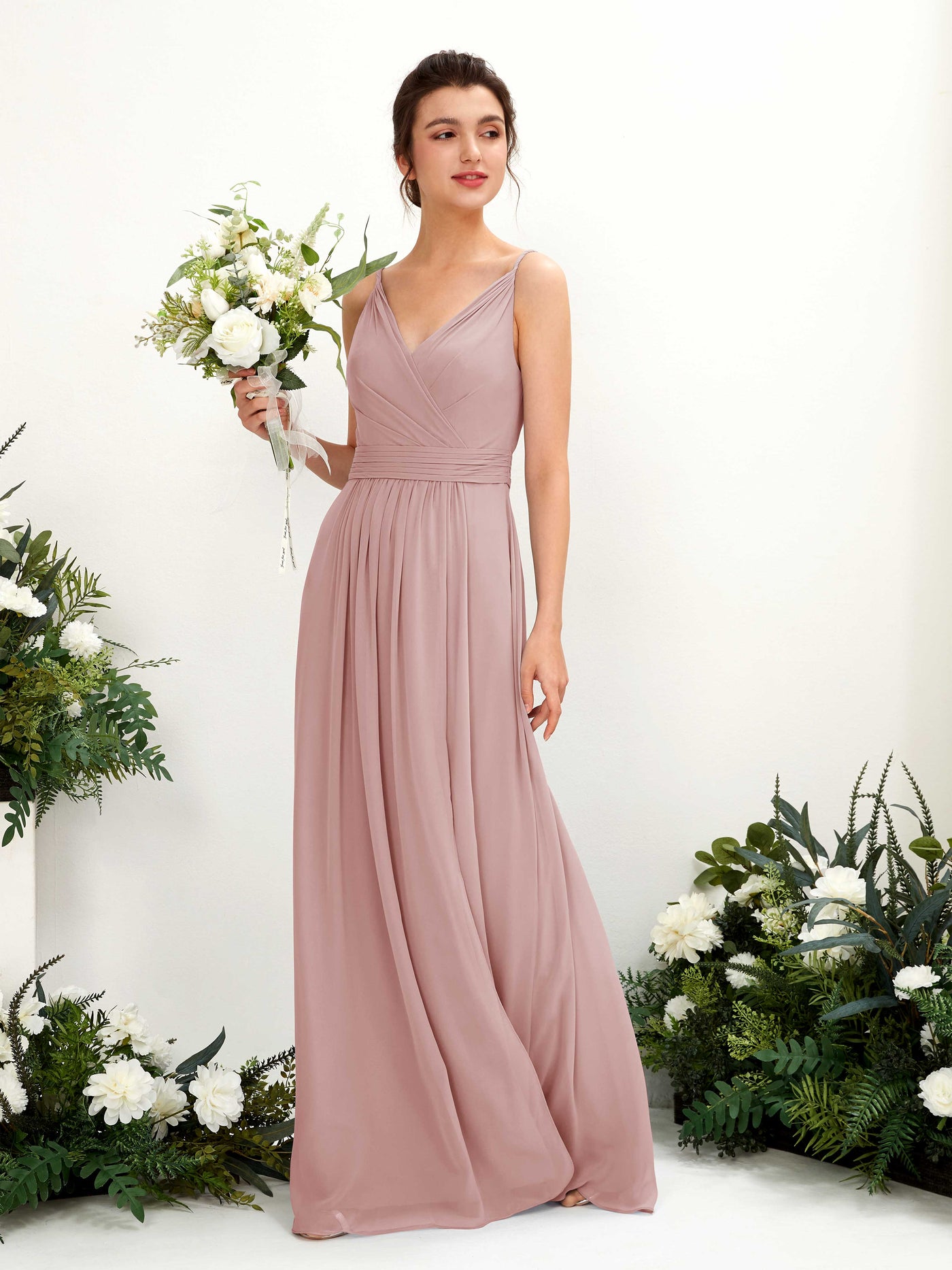 Spaghetti-straps V-neck Sleeveless Bridesmaid Dress - Dusty Rose (81223909)#color_dusty-rose