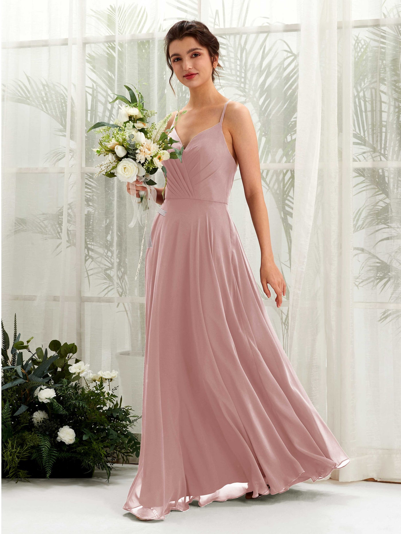 Spaghetti-straps V-neck Sleeveless Bridesmaid Dress - Dusty Rose (81224209)#color_dusty-rose
