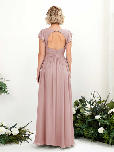 Carlyna Grino A-Line Dusty Rose Bridesmaid Dress Maxi Cap Sleeve V-Neck Dress Back View #color_dusty-rose