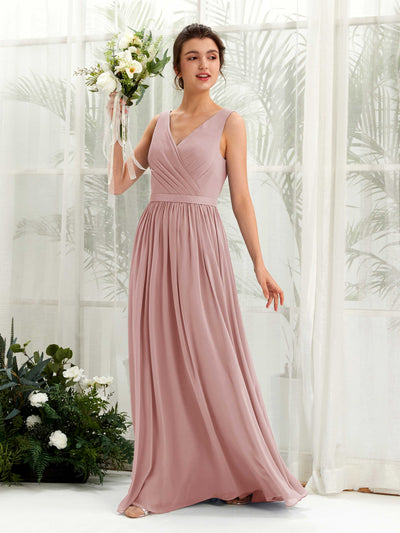 Carlyna Barbara A-Line Dusty Rose Bridesmaid Dress Maxi Sleeveless V-Neck Dress Front View #color_dusty-rose