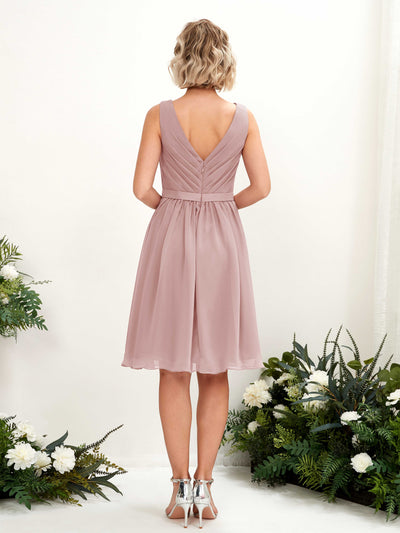 Carlyna Natasha A-Line Dusty Rose Bridesmaid Dress Knee-Length Sleeveless V-Neck Dress #color_dusty-rose