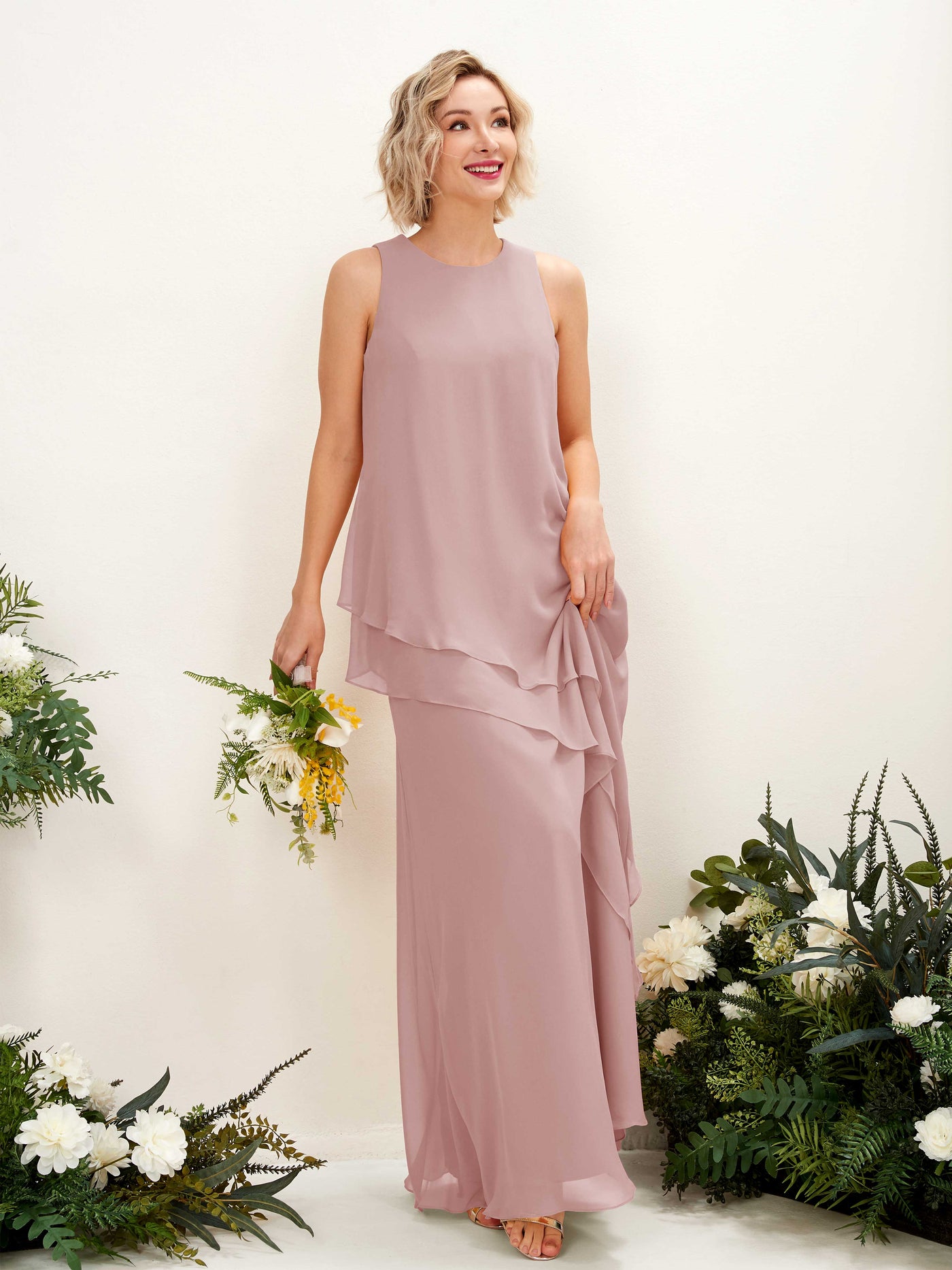 Round Sleeveless Chiffon Bridesmaid Dress - Dusty Rose (81222309)#color_dusty-rose