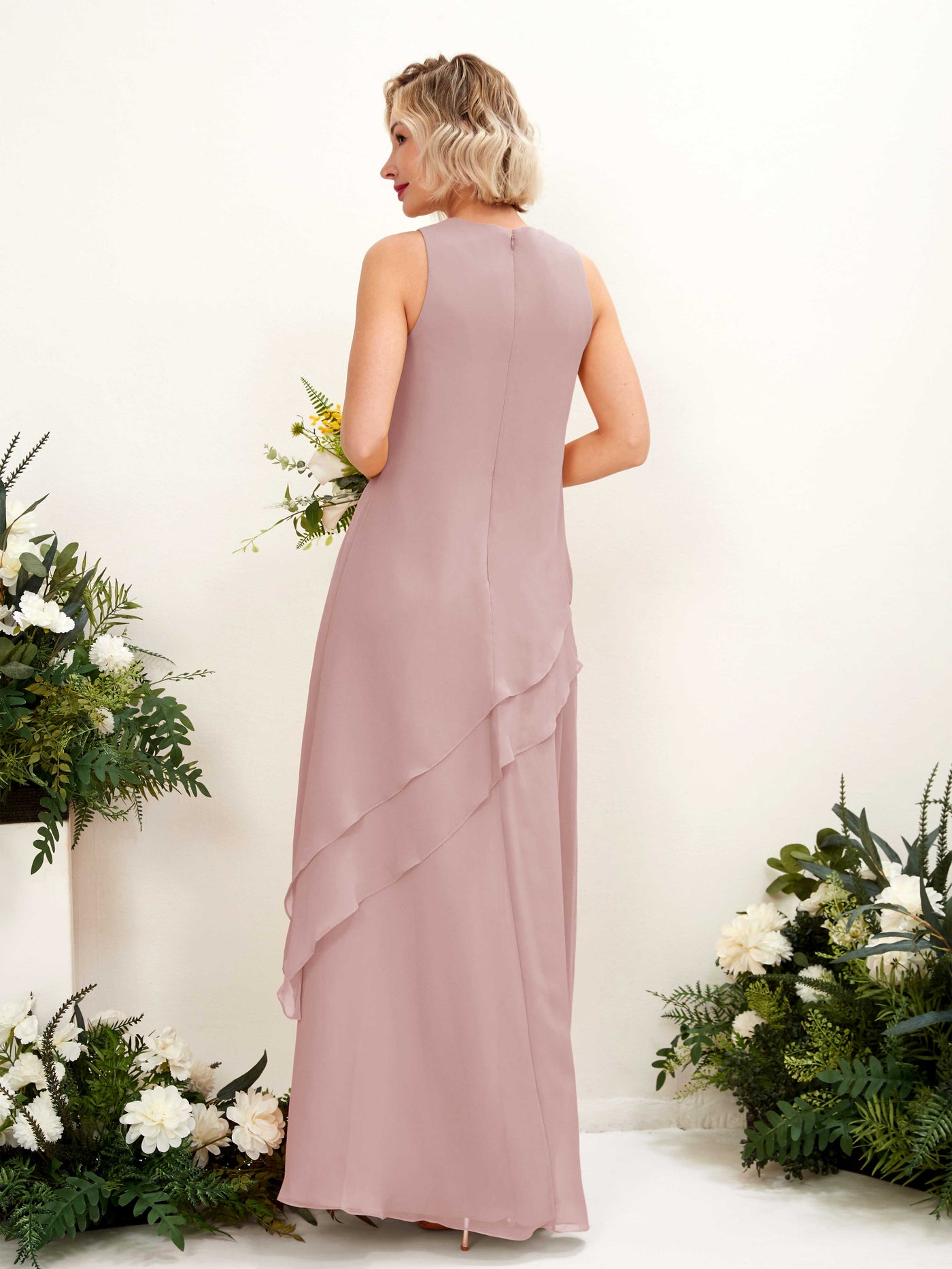Round Sleeveless Chiffon Bridesmaid Dress - Dusty Rose (81222309)#color_dusty-rose