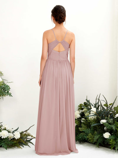 Carlyna Angela A-Line Dusty Rose Bridesmaid Dress Maxi Sleeveless V-Neck Dress Back View #color_dusty-rose