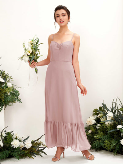Carlyna Delia Sheath Dusty Rose Bridesmaid Dress Maxi Sleeveless Spaghetti Strap Dress Front View #color_dusty-rose
