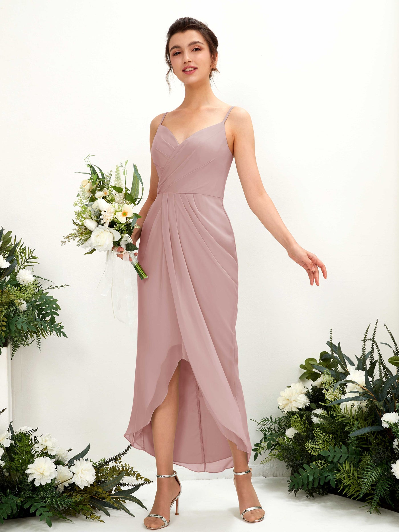 Spaghetti-straps V-neck Sleeveless Chiffon Bridesmaid Dress - Dusty Rose (81221309)#color_dusty-rose