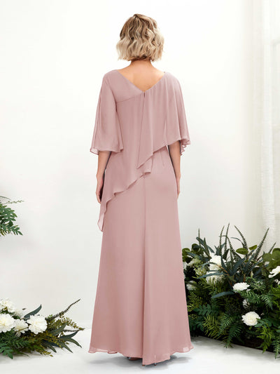 Carlyna Violaine A-Line Dusty Rose Bridesmaid Dress Maxi Three Quarter Sleeve V-Neck Dress #color_dusty-rose