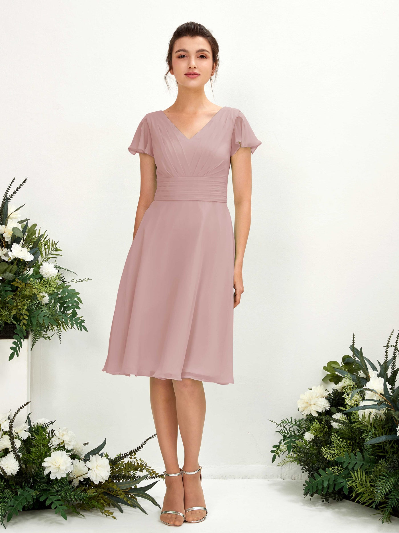 V-neck Short Sleeves Chiffon Bridesmaid Dress - Dusty Rose (81220209)#color_dusty-rose