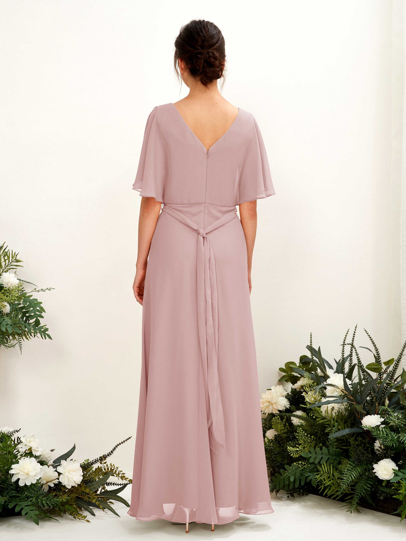 V-neck Short Sleeves Chiffon Bridesmaid Dress - Dusty Rose (81222409)#color_dusty-rose