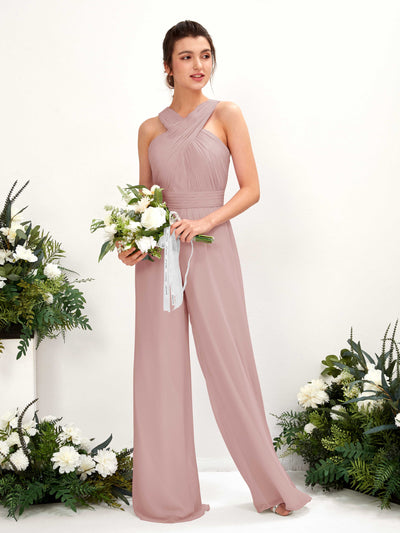 Carlyna Hilona Jumpsuit Dusty Rose Bridesmaid Dress Maxi Sleeveless V-Neck Dress Front View #color_dusty-rose