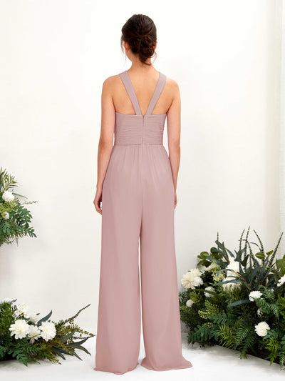 Carlyna Hilona Jumpsuit Dusty Rose Bridesmaid Dress Maxi Sleeveless V-Neck Dress Back View #color_dusty-rose
