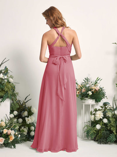 Carlyna Carolyn Convertible Desert Rose Bridesmaid Dress Maxi Sleeveless Sweetheart Dress Back View #color_desert-rose