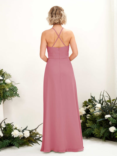 Carlyna Frances A-Line Desert Rose Bridesmaid Dress Maxi Sleeveless Round Neck Dress Back View #color_desert-rose